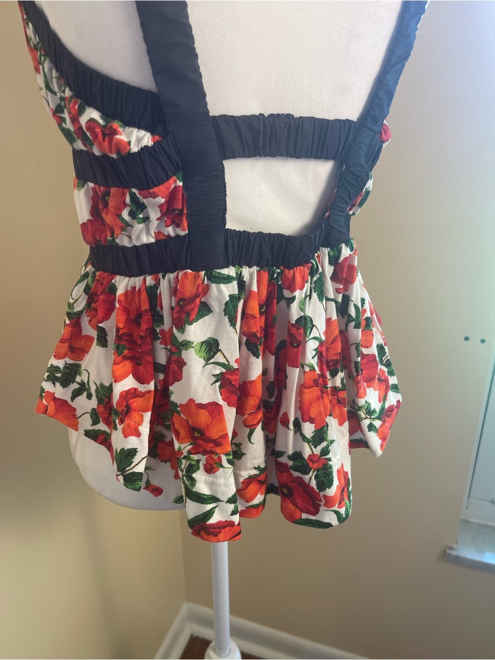 Maeve Anthropologie Floral Tank Top Stretchy Poppy Open Back Cottagecore Boho M - Picture 9 of 15